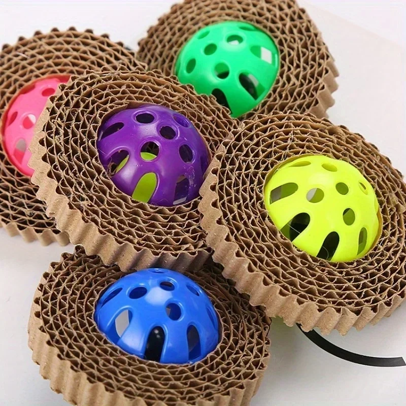 2Pcs Cat Scratch Board Cat Toy Corrugated Paper Cats Claw Board with Plastic Bells Cats Entertainment Toy Random Color