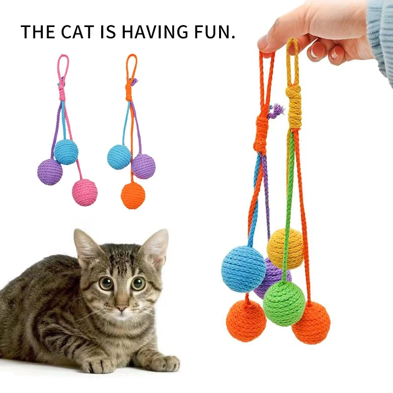 Resistant Chew Toys Can Be Suspended Cat Teasing Toys Cotton Rope Ball Toy Nontoxic Durable Interactive Cog Toy Pet Accessories