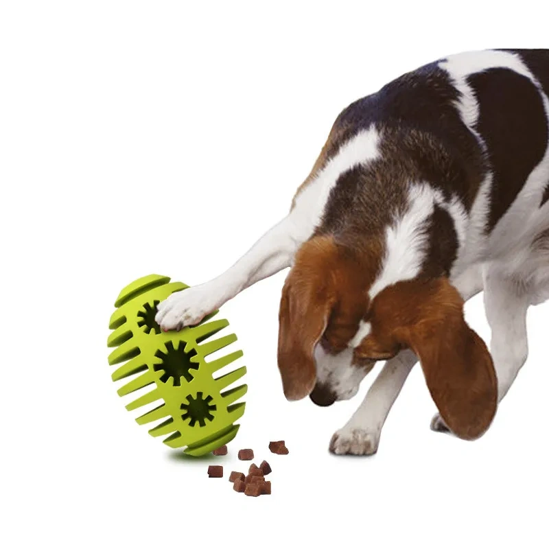 Pet Toy Rubber Rugby Football Shape Ball Storage Leaky Food Ball Chew Bite Resistant Teeth Cleaning Dog Chewing Playing Feeding
