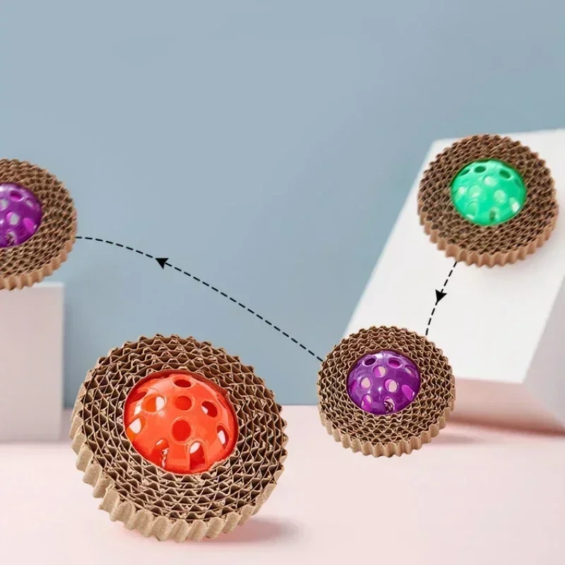 2Pcs Cat Scratch Board Cat Toy Corrugated Paper Cats Claw Board with Plastic Bells Cats Entertainment Toy Random Color