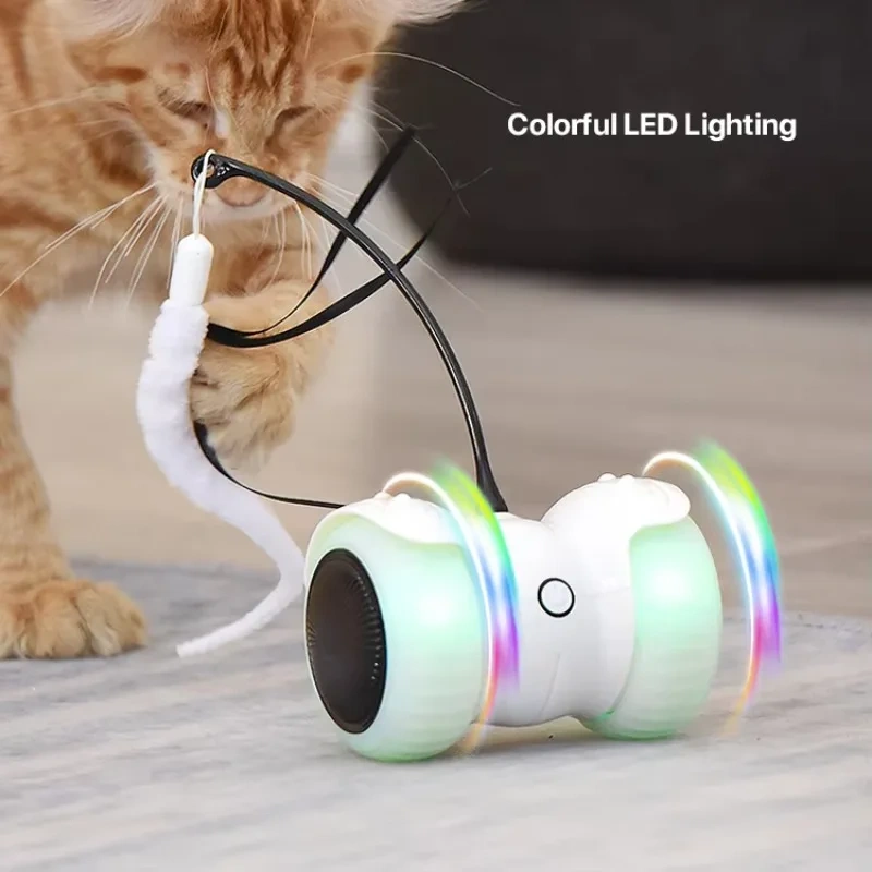 New Feather Sticks Interactive Motorised Remote Control Car Toy Led Luminous Electric Funny Cat Automatic Car Teaser Toy for Toy