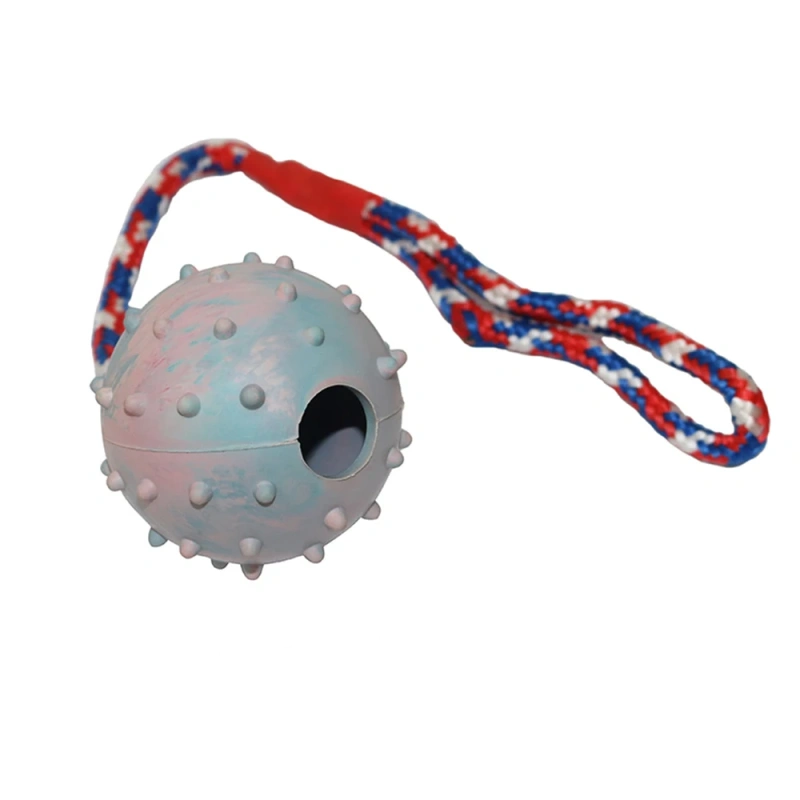 Pet Leaking Ball Toy Solid TPR Bite Resistant Dog Molar Toy Food Leaking Ball Pet Feeder Chew Toys for Large Dogs With Rope