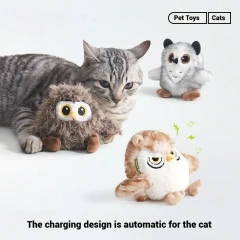 FishPrincess Small Size Smart Owl Electric Cat Toy Soft Interactive Plush Stuffed Chew Toy for Pets