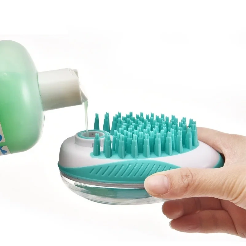 Self Cleaning Pet Dog Cat Grooming Hair Brush Pet Dog Bath Brush With Shampoo Dispenser