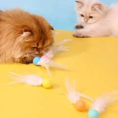 Durable Silicone Feather & Elastic Ball Pet Interactive Play Tableware Cat Teaser Toy
