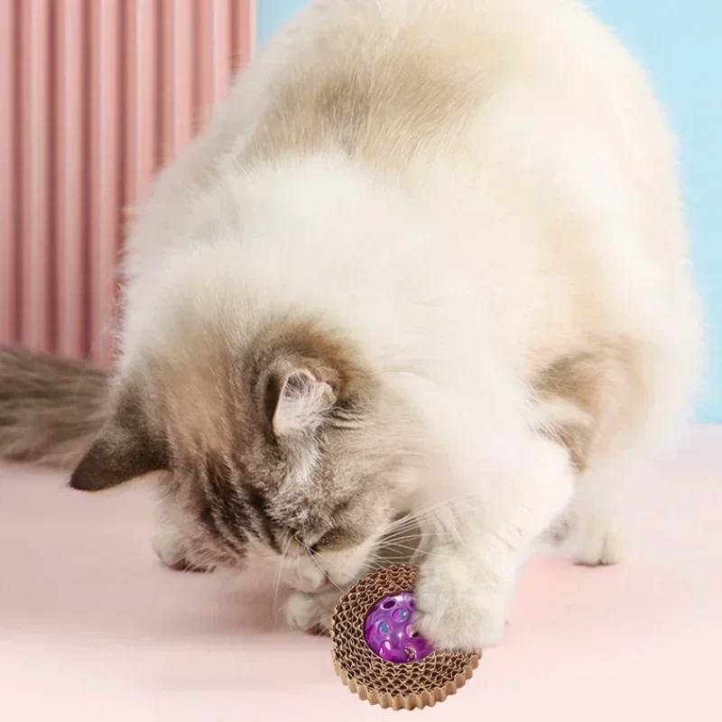 2Pcs Cat Scratch Board Cat Toy Corrugated Paper Cats Claw Board with Plastic Bells Cats Entertainment Toy Random Color
