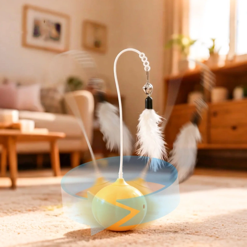 Durable Plastic Tumbler Cat Toy Self-Entertainment Artifact with Feather Teaser Stick Energy-Consuming Chew Ball Kitten Supplies