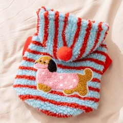 Cartoon Pattern Dog Jacket Coat Fashion Striped Dog Clothes Winter Plush Puppy Overcoat Cute Soft Cat Hoodies Jacket Pet Costume