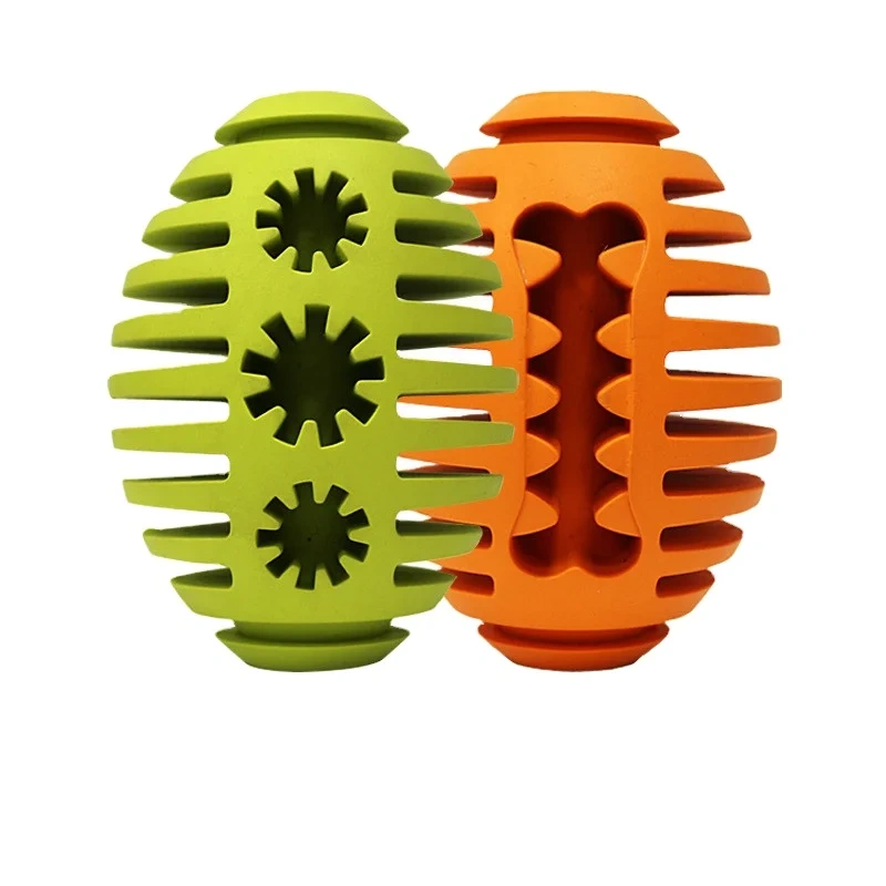Pet Toy Rubber Rugby Football Shape Ball Storage Leaky Food Ball Chew Bite Resistant Teeth Cleaning Dog Chewing Playing Feeding