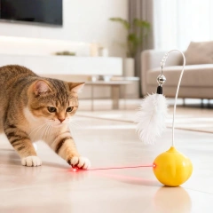 Durable Plastic Tumbler Cat Toy Self-Entertainment Artifact with Feather Teaser Stick Energy-Consuming Chew Ball Kitten Supplies