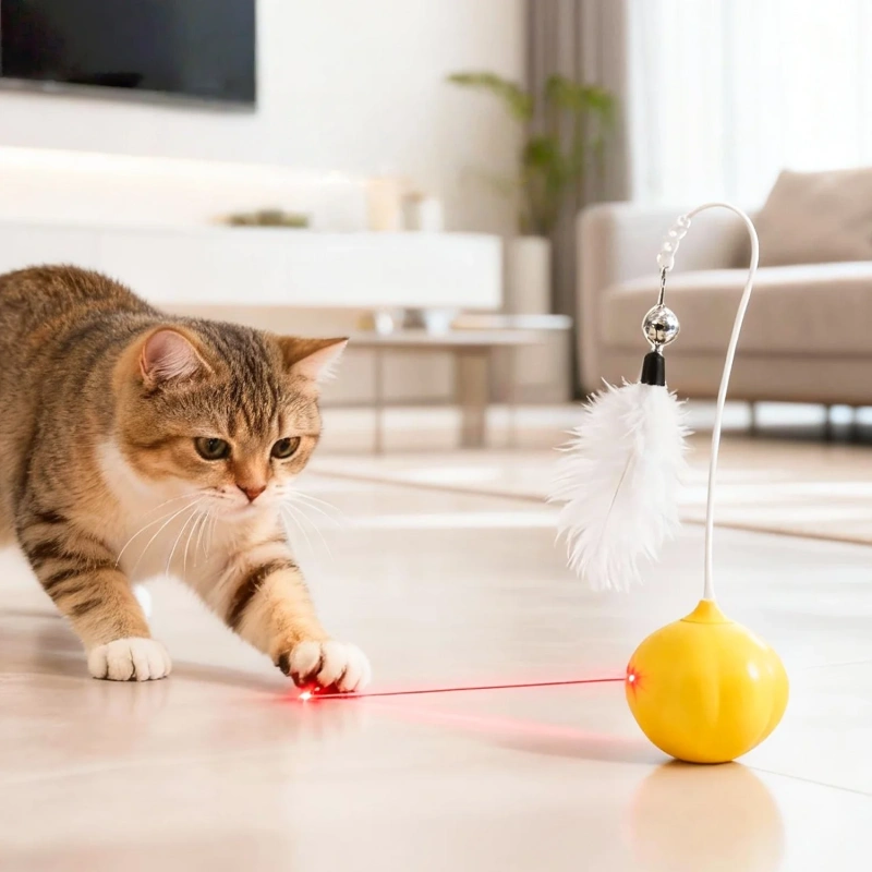 Durable Plastic Tumbler Cat Toy Self-Entertainment Artifact with Feather Teaser Stick Energy-Consuming Chew Ball Kitten Supplies
