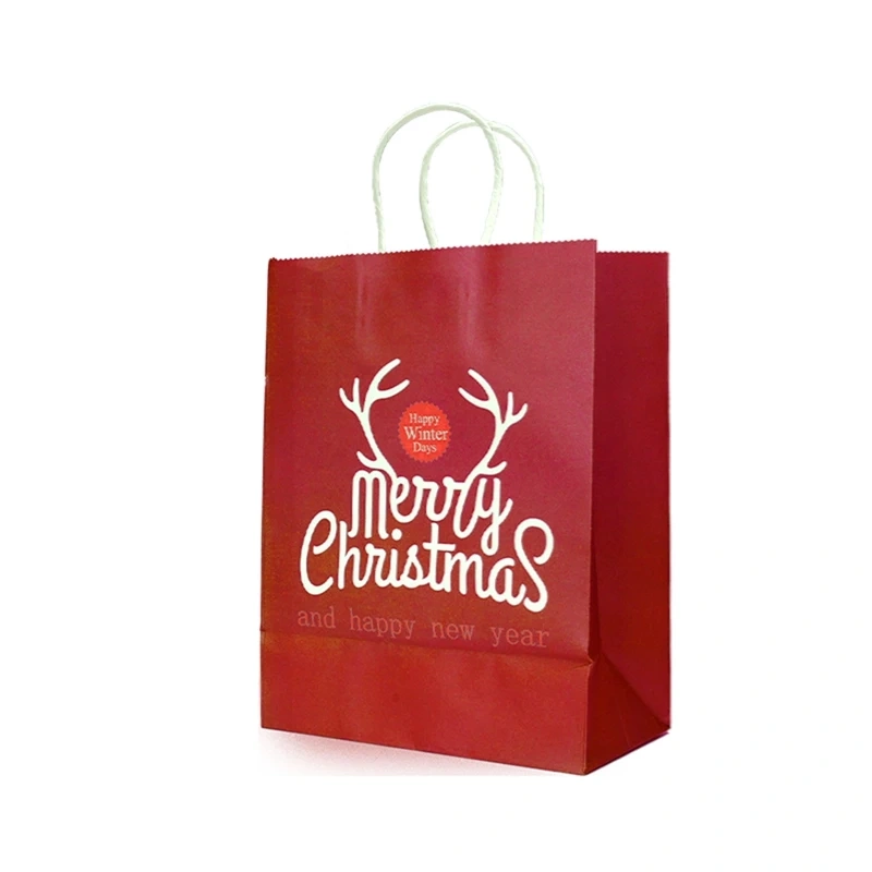 Merry Christmas Printed Custom Present Candy Clothes Packaging Bags Large Customized Recyclable Kraft Christmas Paper Gift Bags