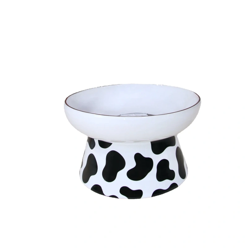 Cartoon Printed Design Cute Ceramic Elevated Dog Bowl for Cats Durable