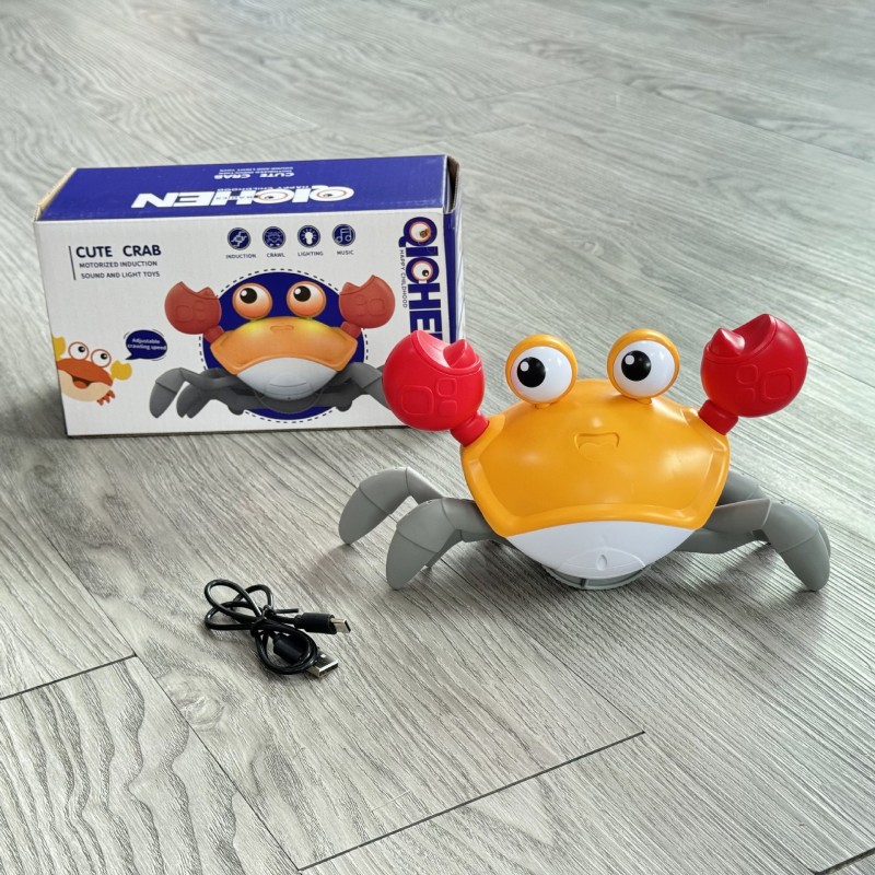 Rechargeable, light-up, and musical crawling toy for human-pet interaction