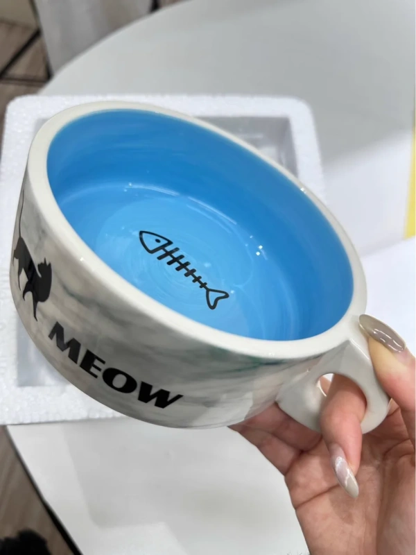 New Design Ceramic Large Diameter Anti-Knock Fashion Eco Friendly Cat Rice Bowl Pet Dog Ceramic Food Water Food Bowl With Handle