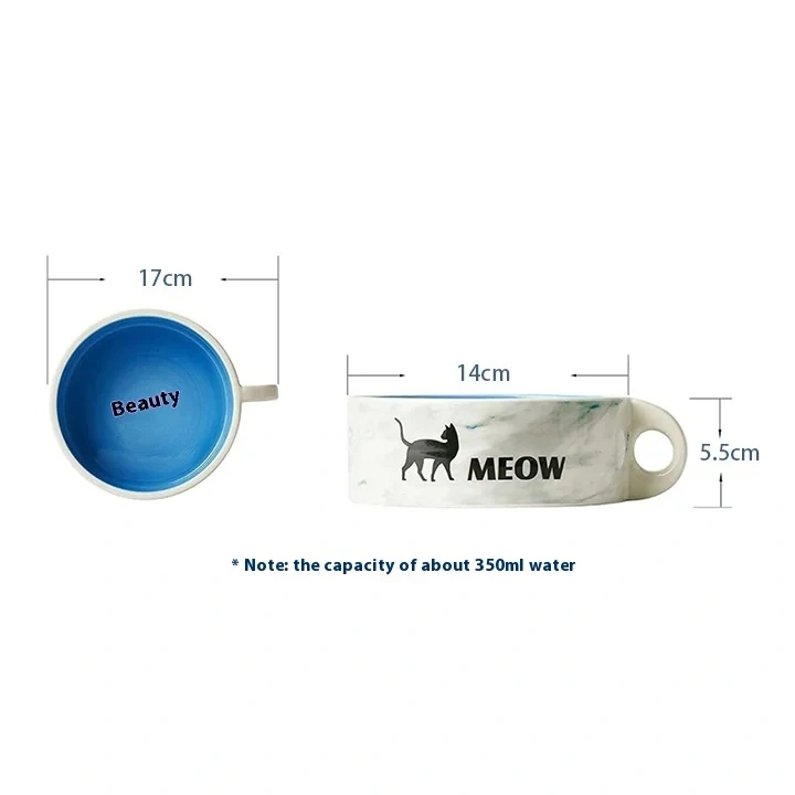 New Design Ceramic Large Diameter Anti-Knock Fashion Eco Friendly Cat Rice Bowl Pet Dog Ceramic Food Water Food Bowl With Handle