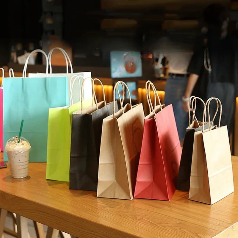 Classic Kraft Paper Gift Candy Bag Colored Hand-Held Paper Bags Wedding Party Decoration Colorful Shopping Food Bread Handbag
