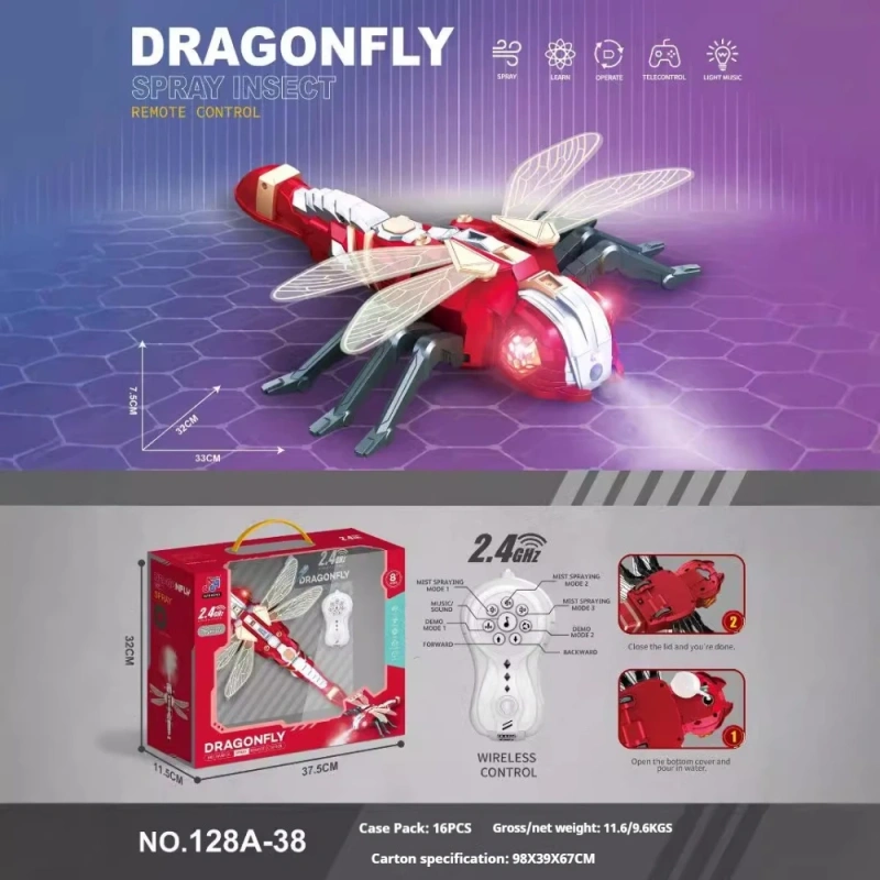Remote Control Spraying Insect Toy Bee Spider Dragonfly Octopus Children's Gift Toys Educational Interactive Playtime