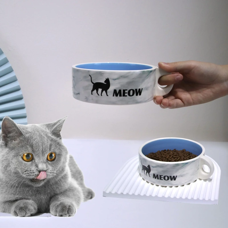 New Design Ceramic Large Diameter Anti-Knock Fashion Eco Friendly Cat Rice Bowl Pet Dog Ceramic Food Water Food Bowl With Handle