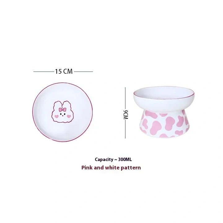 Cartoon Printed Design Cute Ceramic Elevated Dog Bowl for Cats Durable