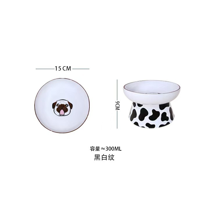 Cartoon Printed Design Cute Ceramic Elevated Dog Bowl for Cats Durable