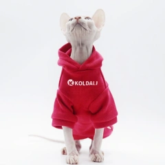 Hooded Red Sweatshirt with Letters for Sphynx Cat Winter Soft Fashion Coat for Kittens Warm Loungewear for Devon Rex in Autumn