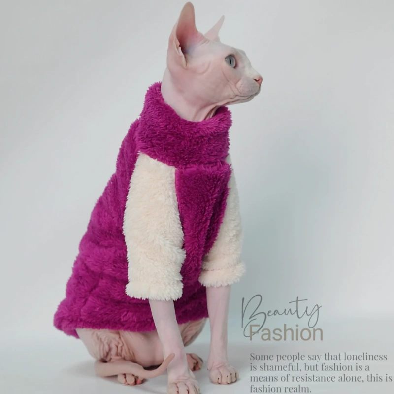 Winter Warm Fluffy Clothes for Hairless Cats Sphynx Abyssinian Devon Rex Cornish Rex