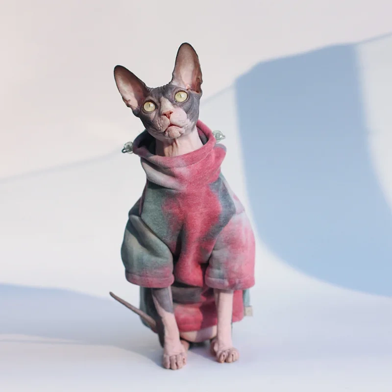 DUOMASUMI Sphynx Hairless Cat Clothes Devon Rex Clothing Autumn Winter Fleece-lined Warm Cats Jacket For Small Dog Cat Hoodie