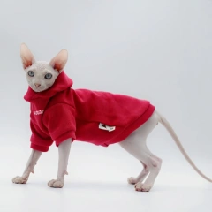 Hooded Red Sweatshirt with Letters for Sphynx Cat Winter Soft Fashion Coat for Kittens Warm Loungewear for Devon Rex in Autumn