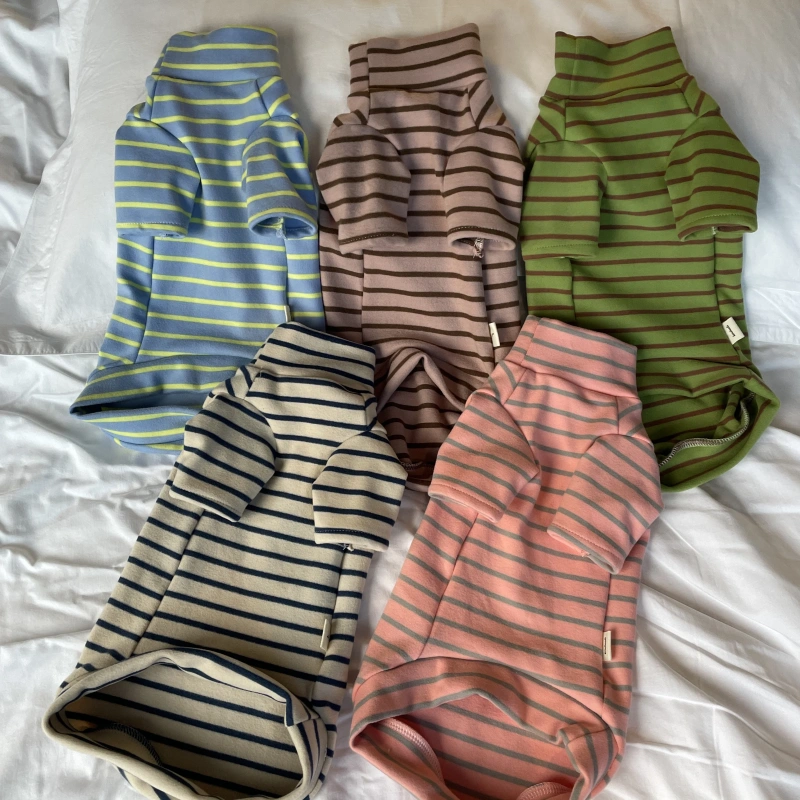 Winter Long Sleeved Coat for Sphynx Cat Soft Warm Cotton Fleece Striped T-shirt for Devon Rex Autumn Grey Green Pajamas for Cats