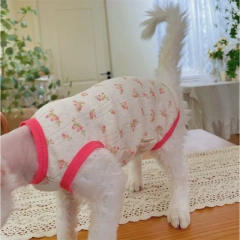 Breathable Mesh Cotton T-shirt for Hairless Cat Sweet Red Floral Summer Vest for Sphynx Cat Devon Rex Loungewear in Spring