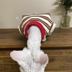 Soft Summer Suit for Cat Four-LeggedShort Sleeves Cotton Striped Brown T-shirt for Sphinx Cat in Spring Soft Vest for Kittens