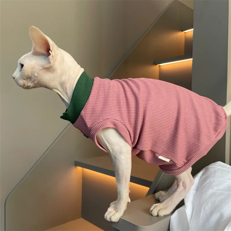 Clothing for Cat Summer Soft High Stretch Waffle T-shirt for Sphynx Cat Spring Sweet Pink Green Cartoon Bear Vest for Kittens