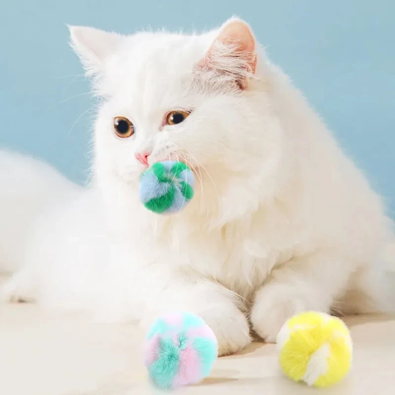 Colorful Light Weight Soft Comfortable Rabbit Plush Cat Toy Ball