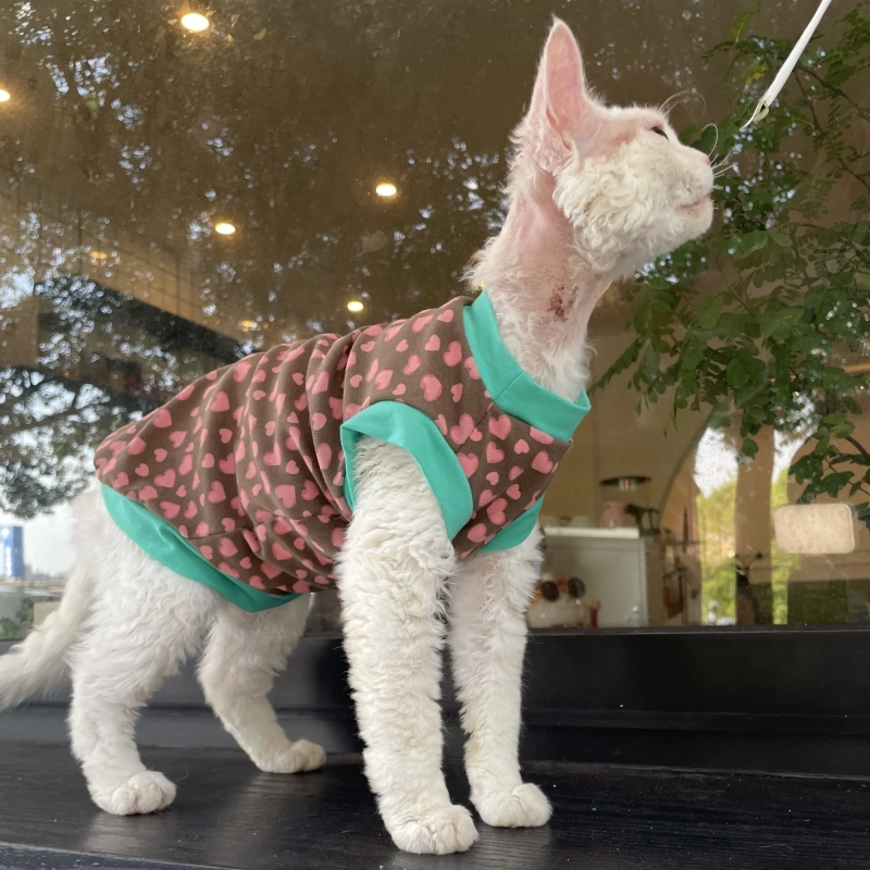 Summer Light Cotton Vest for Devon Rax Skin-friendly Soft Pink Leopard Print T-shirt for Hairless Cat Thin Spring Coat for Pet