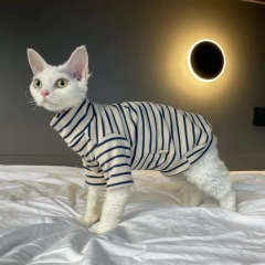 Winter Long Sleeved Coat for Sphynx Cat Soft Warm Cotton Fleece Striped T-shirt for Devon Rex Autumn Grey Green Pajamas for Cats