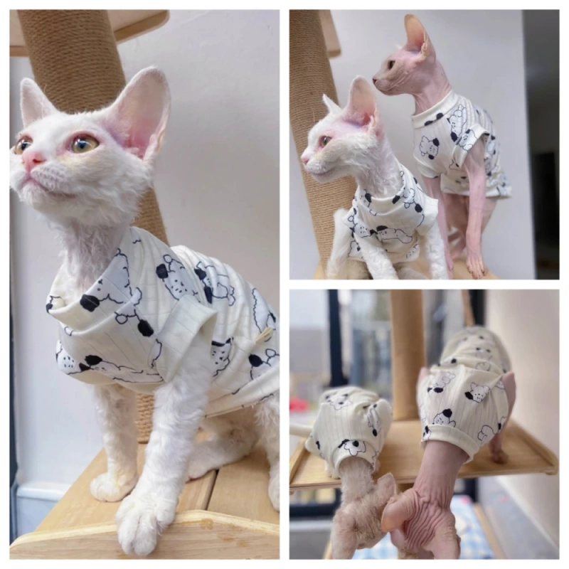 Breathable Cool Fabric T-shirt for Sphynx Cat Cartoon Summer Vest For Kittens Spring  Sweet Pink Soft Loungewear for Devon Rex