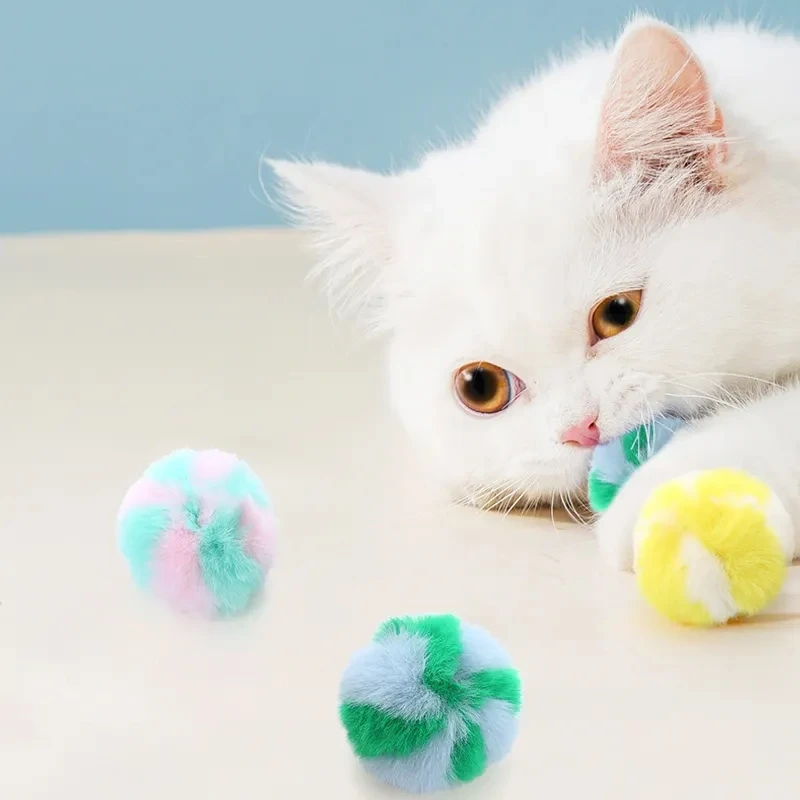 Colorful Light Weight Soft Comfortable Rabbit Plush Cat Toy Ball