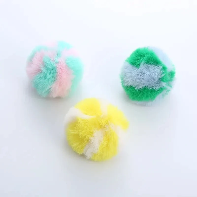 Colorful Light Weight Soft Comfortable Rabbit Plush Cat Toy Ball