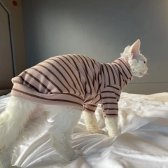 Winter Long Sleeved Coat for Sphynx Cat Soft Warm Cotton Fleece Striped T-shirt for Devon Rex Autumn Grey Green Pajamas for Cats