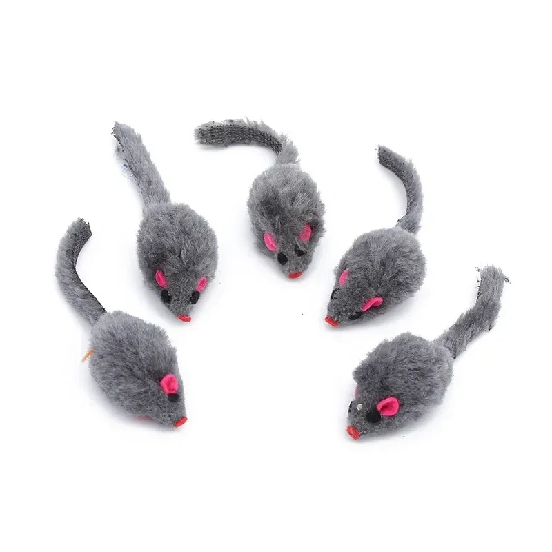 Hanging Mouse and Cat Toy Accessories Gray Colored Fur Mouse Shaped Sound Plush Mouse and Cat Toy