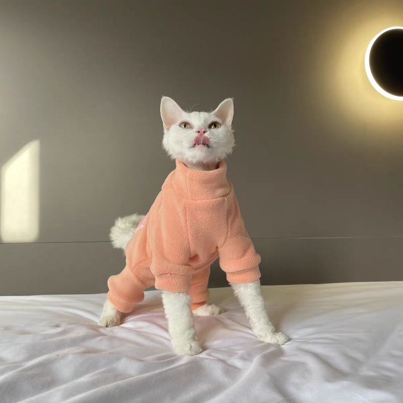 Fleece Coat for Sphynx Cat Warm Sweatshirt 4-legged Jumpsuit for Kittens