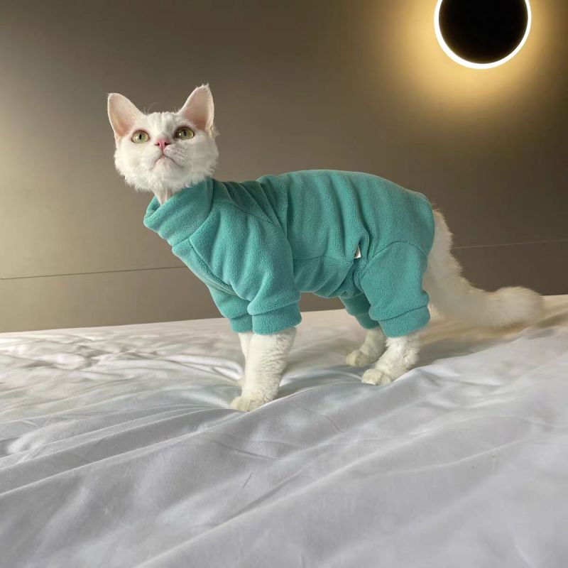 Fleece Coat for Sphynx Cat Warm Sweatshirt 4-legged Jumpsuit for Kittens