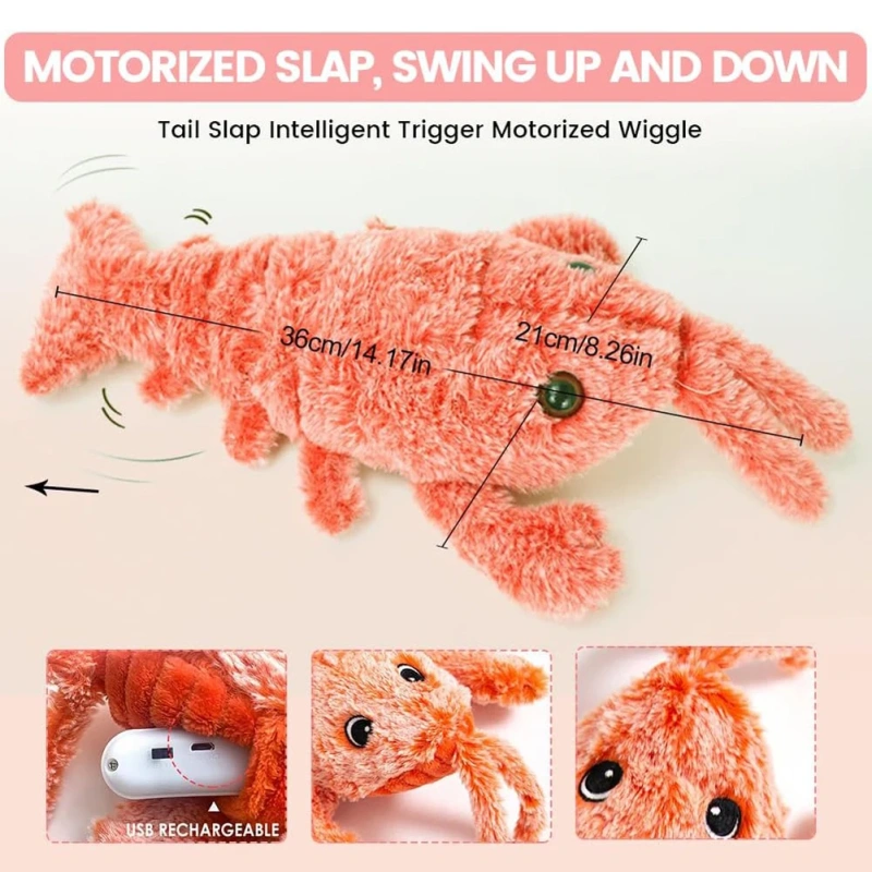 Electric Jumping Lobster Cat Toy Shrimp Moving Simulation Lobster Plush Toys Interactive Dog Toys For Pet Cat Stuffed Animal Toy