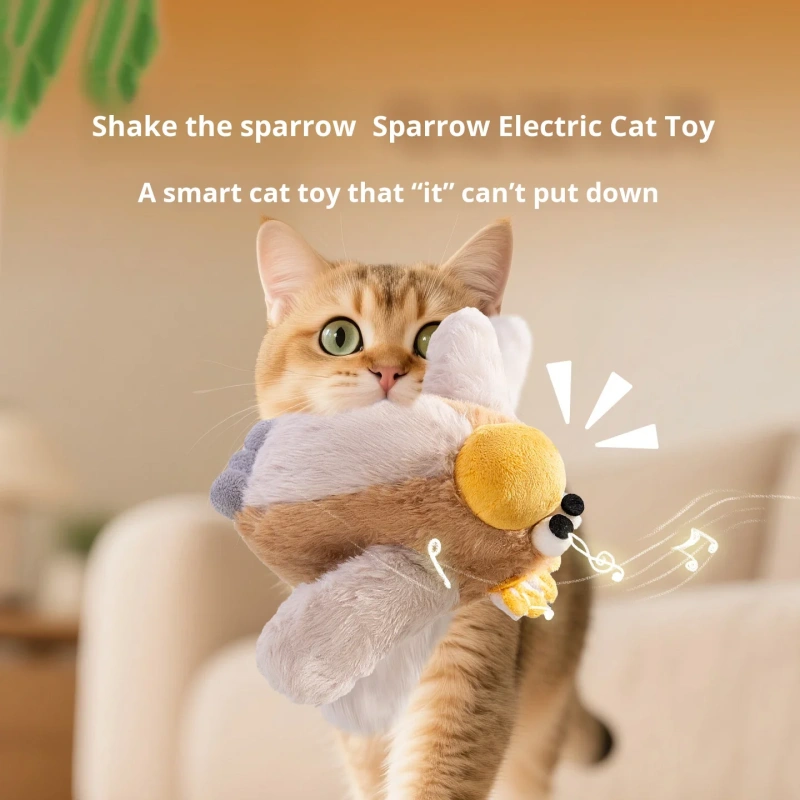 Nervous Cat Shaking Golden Bird Electric Plush Sound Eco-friendly Bite-Resistant USB Charging Cute Cat Toy Wholesale