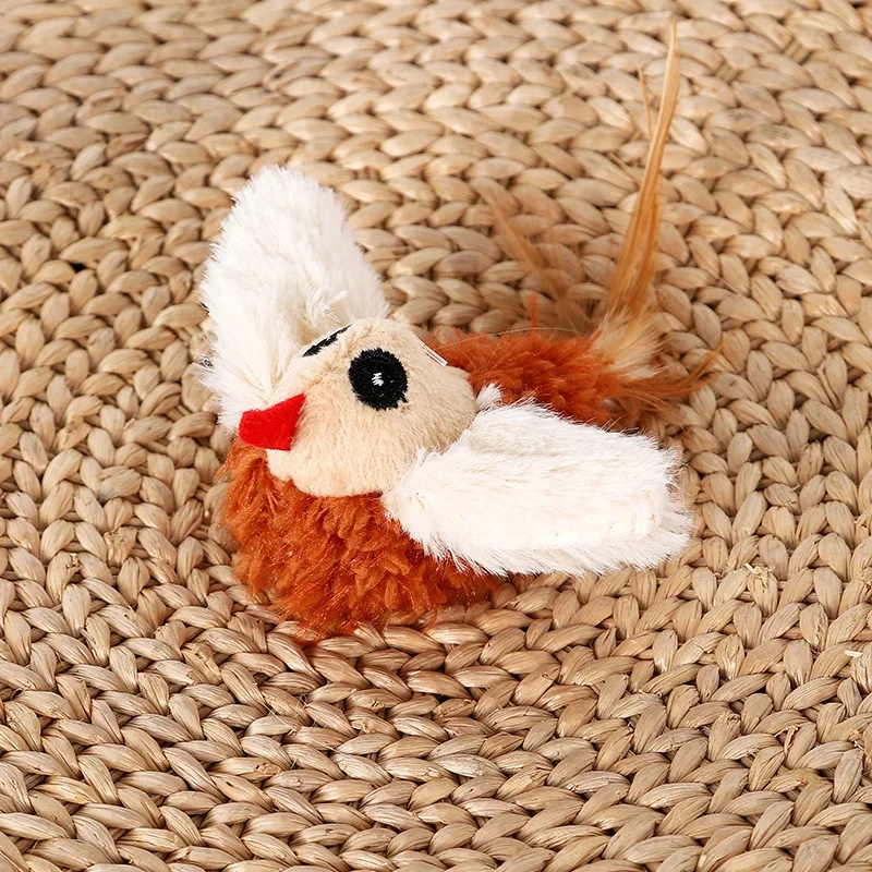 Hot Sale Pet Interactive Electronic Plush Cat Toy Automatic Chirping Bird Song Cat Toy with Feather Tail