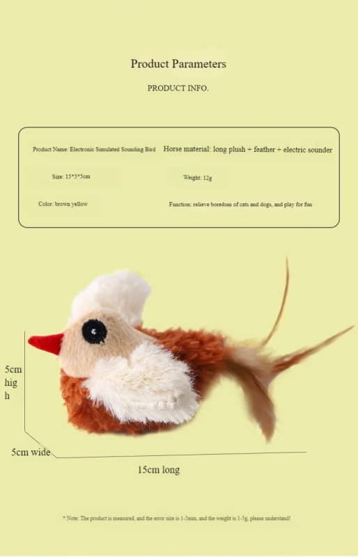 Hot Sale Pet Interactive Electronic Plush Cat Toy Automatic Chirping Bird Song Cat Toy with Feather Tail