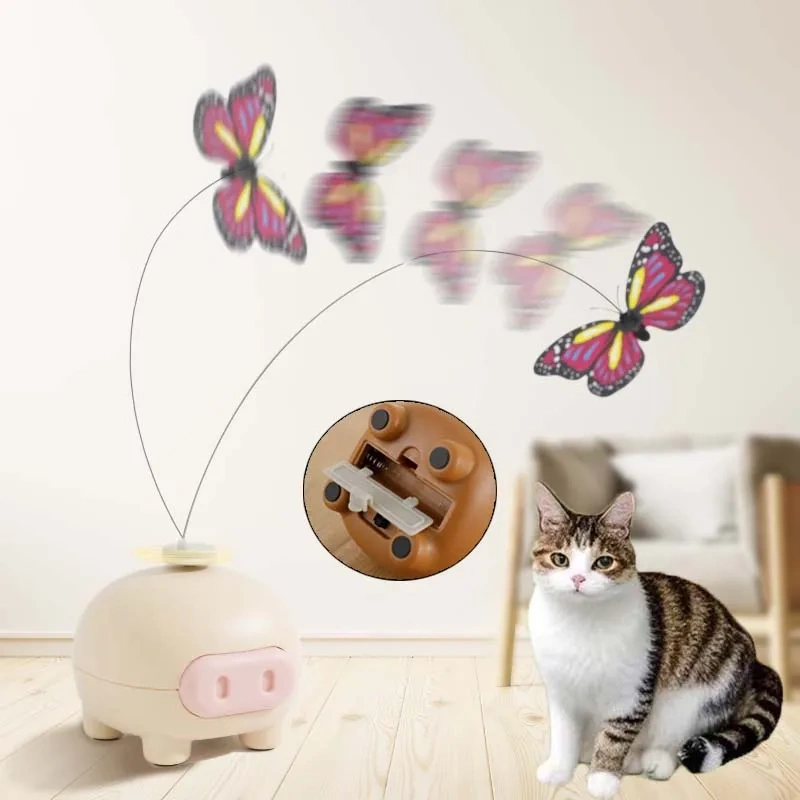Cat Teaser Toy Simulation Plastic Electric Interactive Kitten Toy Funny Cat Stick Rotating Pig Butterfly Cat Toy Accessories