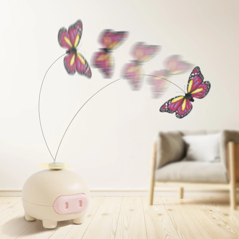 Cat Teaser Toy Simulation Plastic Electric Interactive Kitten Toy Funny Cat Stick Rotating Pig Butterfly Cat Toy Accessories