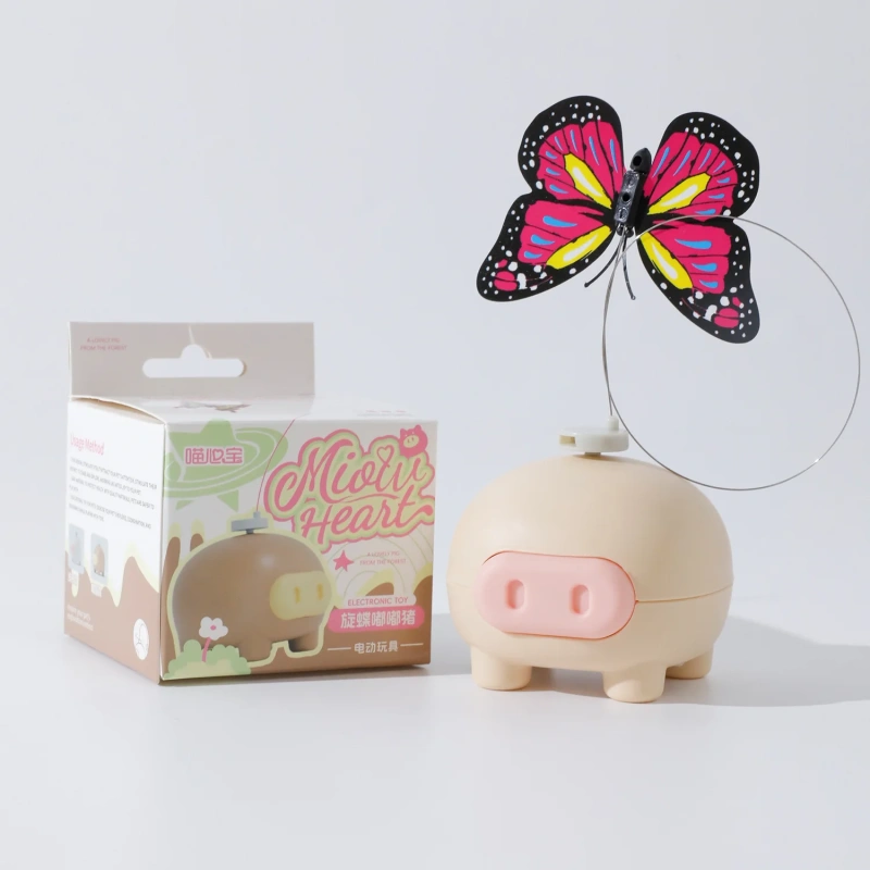 Cat Teaser Toy Simulation Plastic Electric Interactive Kitten Toy Funny Cat Stick Rotating Pig Butterfly Cat Toy Accessories